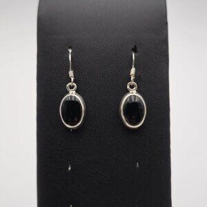 Sterling Silver Simple Black Enamel Earrings A2153